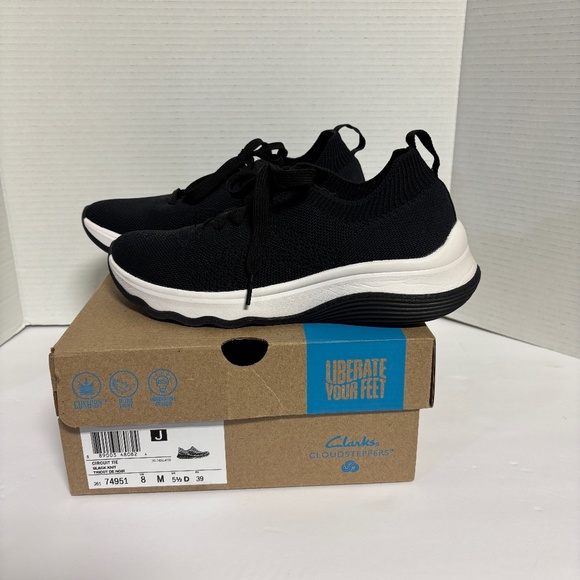 Cloudsteppers by Clarks Shoes - Clarks Cloud Steppers Circuit Tie Black Knit Sneakers Size 8M NWT